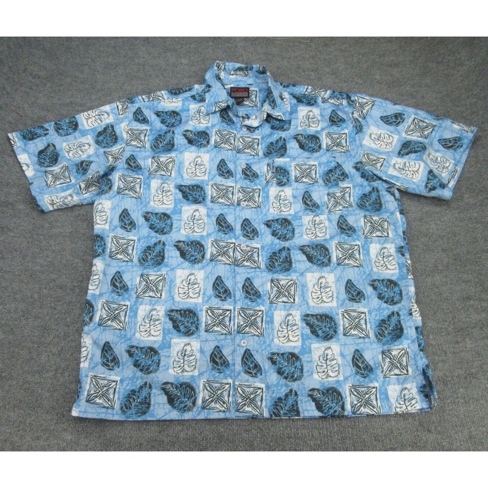 FUBU Mens Button Down Shirt Regular Blue Tropical Leaf Print XXL